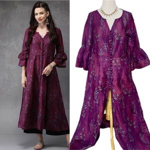 Anouk Women Burgundy Floral Print A-Line Kurta Dress